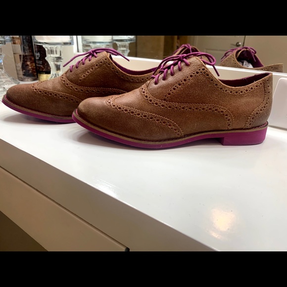 Cole Haan Shoes - Cole Haan Alisa Tan Purple Wingtip Oxford Lace Up